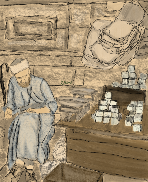 Amo selling nablusi soap in Jerusalem pre-48