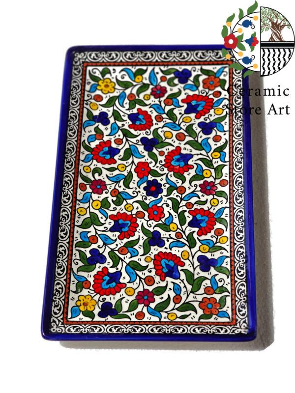 Ceramic Rectangular Dish Plate | Handmade Hand painted Ceramic | Multi Colored Floral | Navy | Turquoise | Olives Palestinian Hebron Ceramic - Image 5