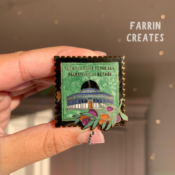 Palestine Stamp Enamel Pin with Glitter and Pearl Details