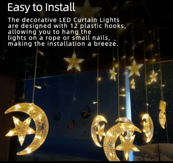 Crescent moon and star curtain lights - Image 4