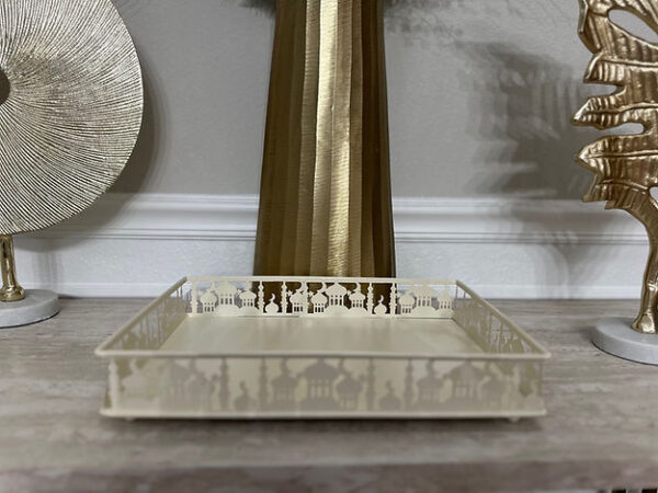 Ramadan/Eid White or Gold metal serving tray - Image 9