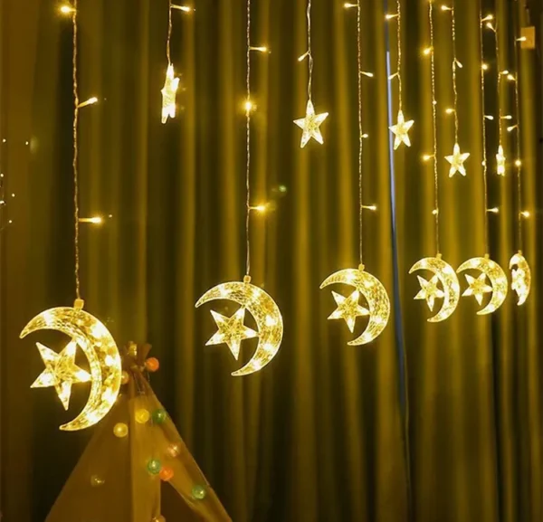 Crescent moon and star curtain lights - Image 2