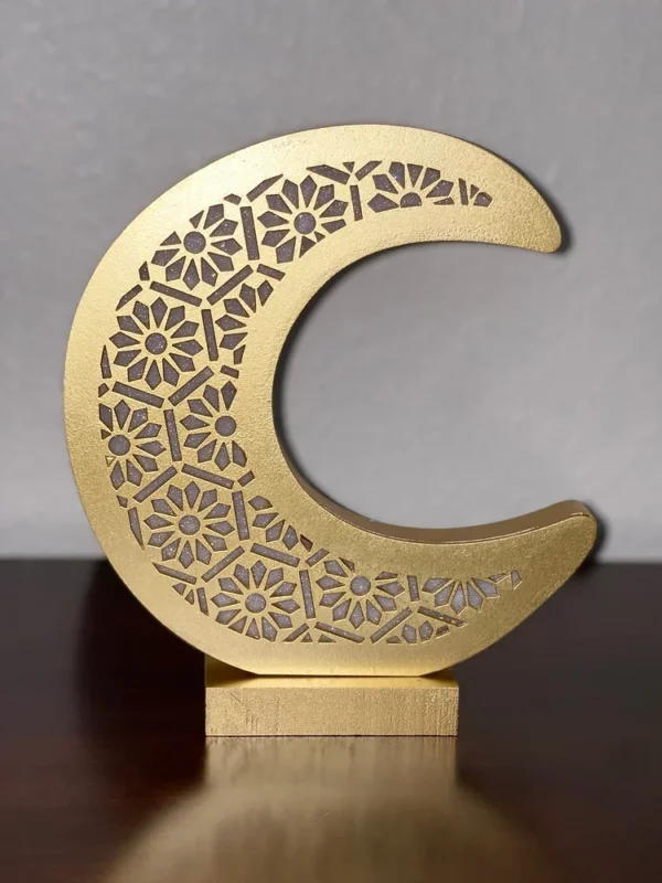 Gold Ramadan/ Eid wooden crescent light up stand - Image 6