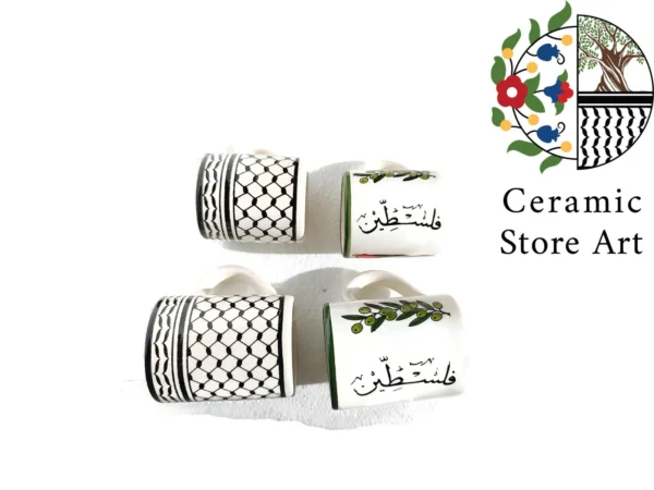 Large Keffiyeh Ceramic Mug / Palestine Ceramic Mug Handmade hand painted High Quality, Nice Gift , traditional Palestinian Hebron Ceramic