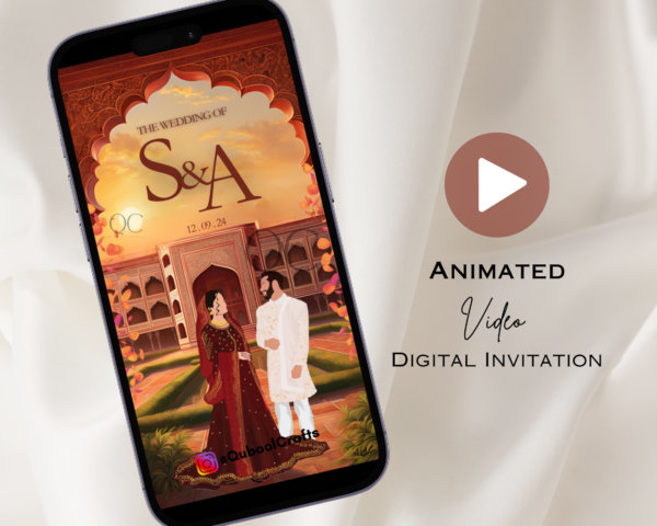 Animated Red Baraat Shaadi Engagement Regal Nikkah Wedding Digital Desi Muslim Invitation Card Template Instant Download Floral Mughal