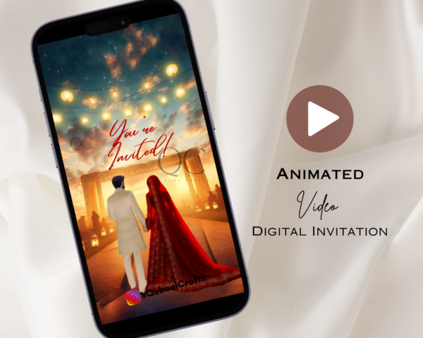 Animated Red Digital Shaadi Nikkah Ceremony Baraat Rececption Wedding Engagement Muslim Desi Invitation Invite Card Template Regal Ivory