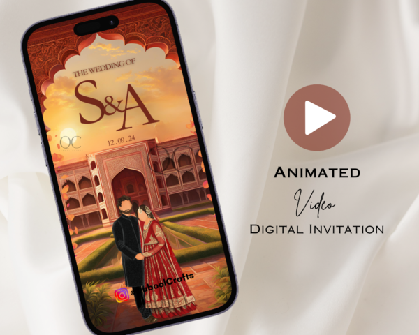 Animated Red Baraat Shaadi Engagement Regal Nikkah Wedding Digital Desi Muslim Invitation Card Template Instant Download Floral Mughal