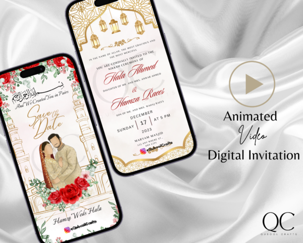 Animated Beige Digital Shaadi Nikkah Ceremony Wedding Engagement Muslim Invitation Template