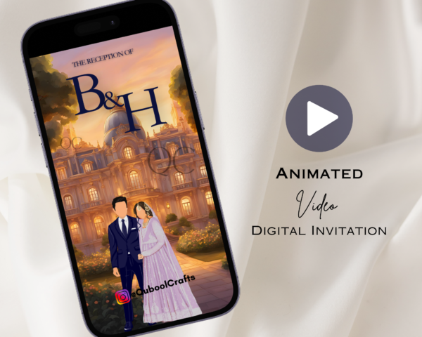Animated Reception Walima Shaadi Nikkah Engagement Wedding Digital Desi Muslim Invitation Card Template Ice Blue Instant Floral Purple