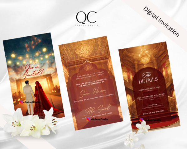 Animated Red Digital Shaadi Nikkah Ceremony Baraat Rececption Wedding Engagement Muslim Desi Invitation Invite Card Template Regal Ivory - Image 2