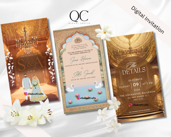 Animated Gold White Nikkah Shaadi Wedding Digital Muslim Invitation Template Blue Instant Download Floral Mughal - Image 2