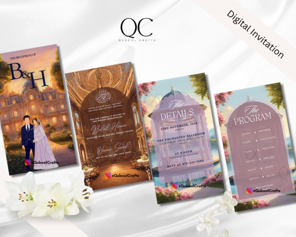 Animated Reception Walima Shaadi Nikkah Engagement Wedding Digital Desi Muslim Invitation Card Template Ice Blue Instant Floral Purple - Image 3