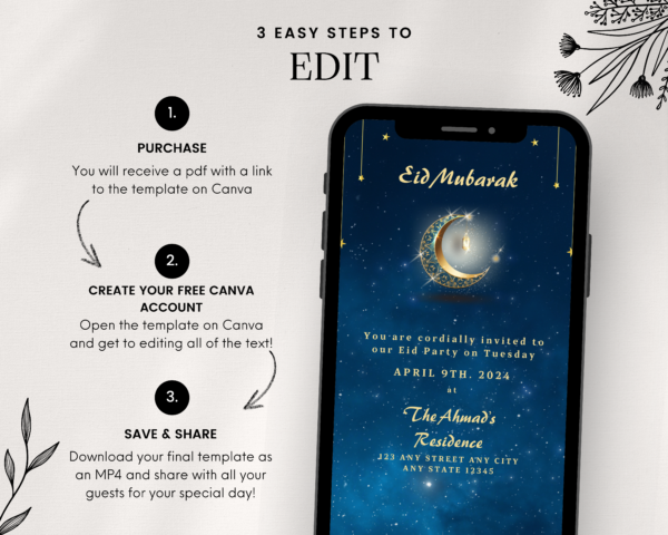 Editable Eid Ramadan Iftar Party Digital Invitation Electronic Muslim Invite Cards Ramazan Kareem Ramadan Mubarak Desi Template - Image 4