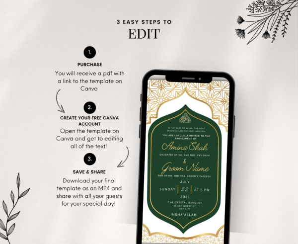 Animated Afghan Arab Moroccan Nikkah Engagement Wedding Invitation Card Digital Desi Muslim Invite Templates - Image 4