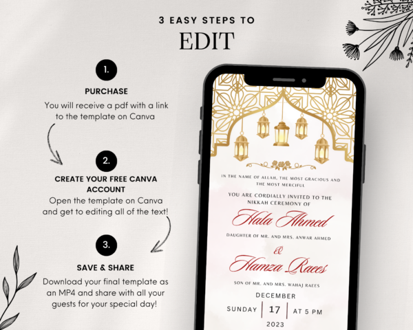 Animated Beige Digital Shaadi Nikkah Ceremony Wedding Engagement Muslim Invitation Template - Image 4