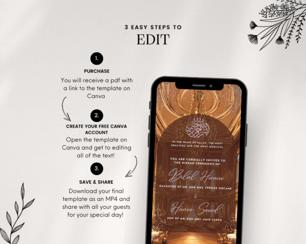 Animated Reception Walima Shaadi Nikkah Engagement Wedding Digital Desi Muslim Invitation Card Template Ice Blue Instant Floral Purple - Image 4