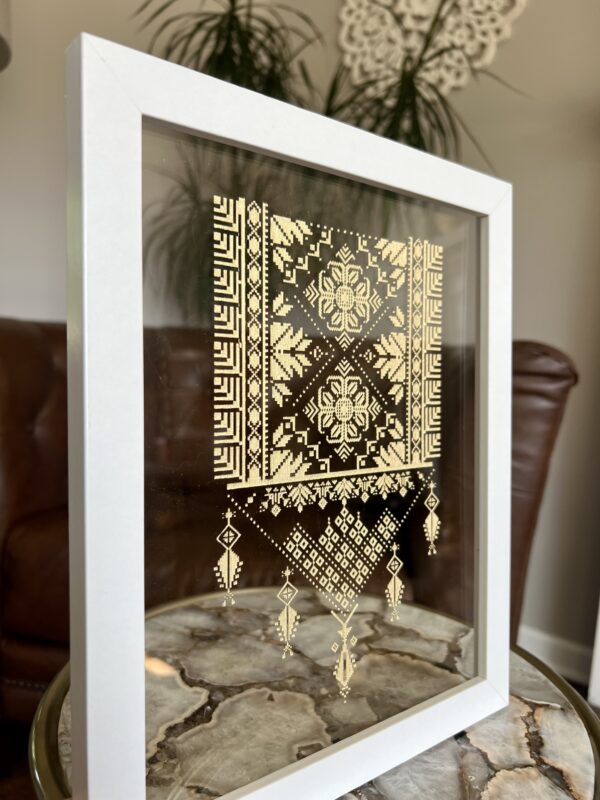 Tatreez Thobe Wall Framed Art Rectangle Design Palestinian Art Home decor Clear/Gold