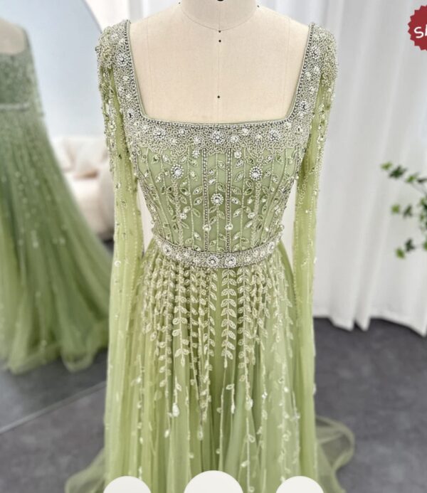 Green Beaded Gown (Size 18) - Image 3