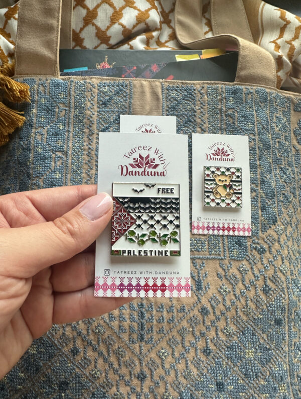Cross-Stitch Needle Minder | Enamel Magnetic Pin - Free Palestine Design