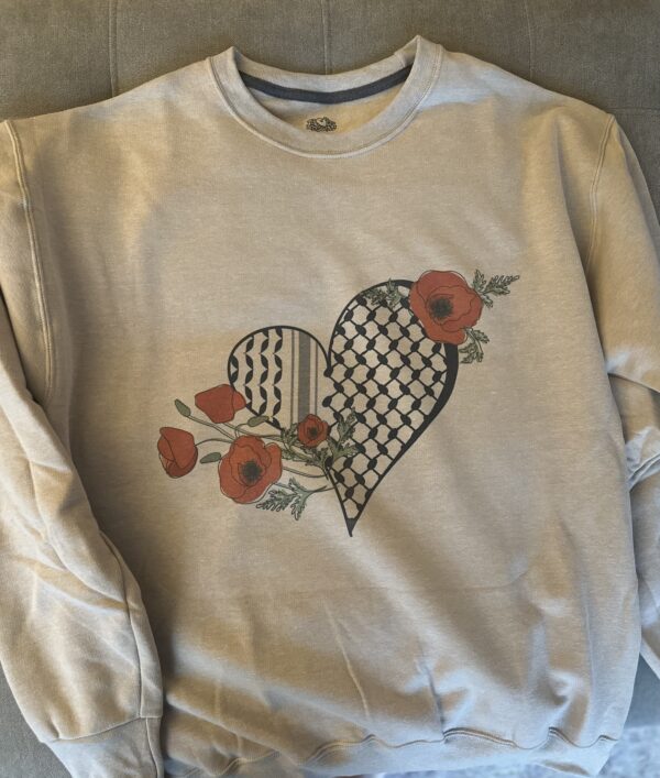 Palestine sweatshirt (Keffiyeh, Poppy, and Heart)