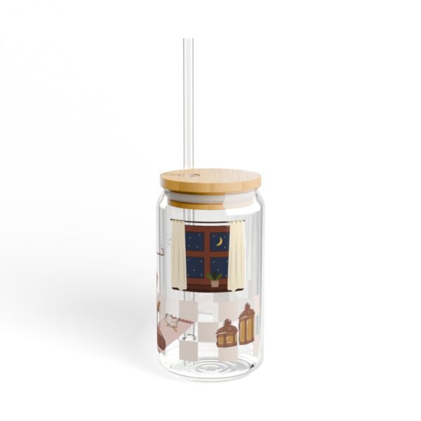 Ramadan Nights Glass cup w/ lid & straw - Image 3