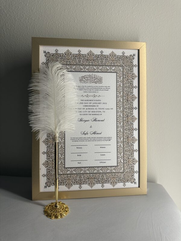 RANA A3 Luxury Nikkah Contract Nikkanama Gold Nikkah Pen With Frame KatbKitab Katb