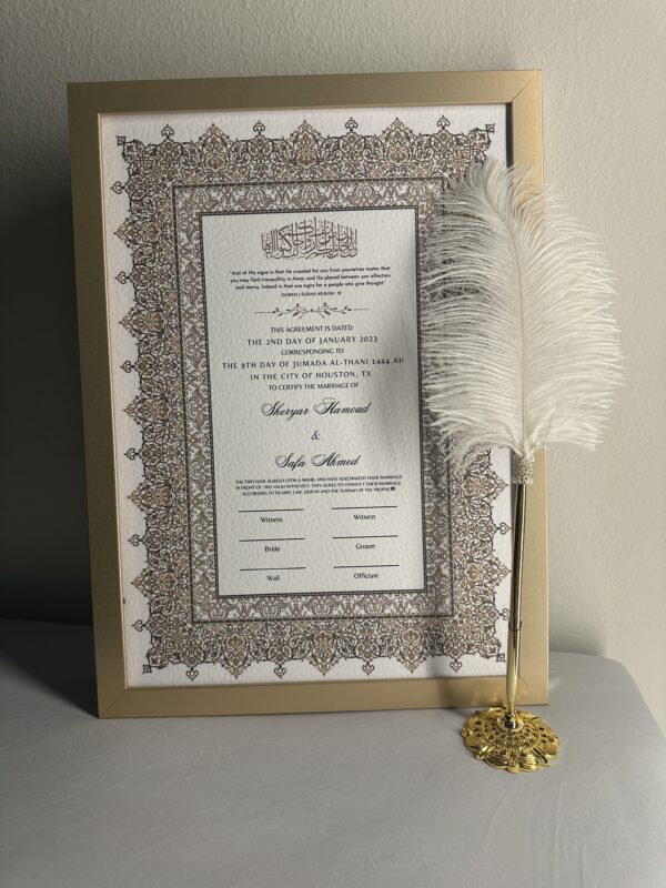 RANA A3 Luxury Nikkah Contract Nikkanama Gold Nikkah Pen With Frame KatbKitab Katb - Image 3