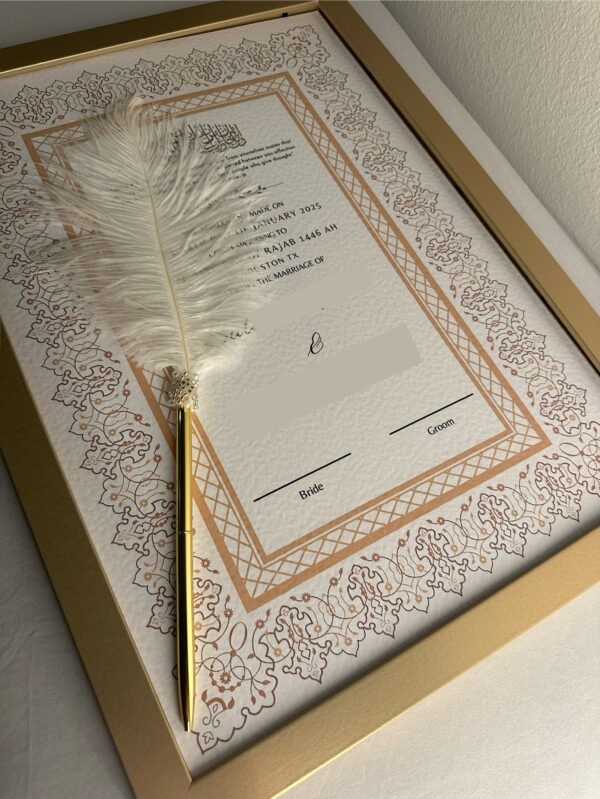 SHAB A3 Luxury Nikkah Contract Personalized Nikkanama Gold Nikkah Pen With Frame KatbKitab Katb - Image 4