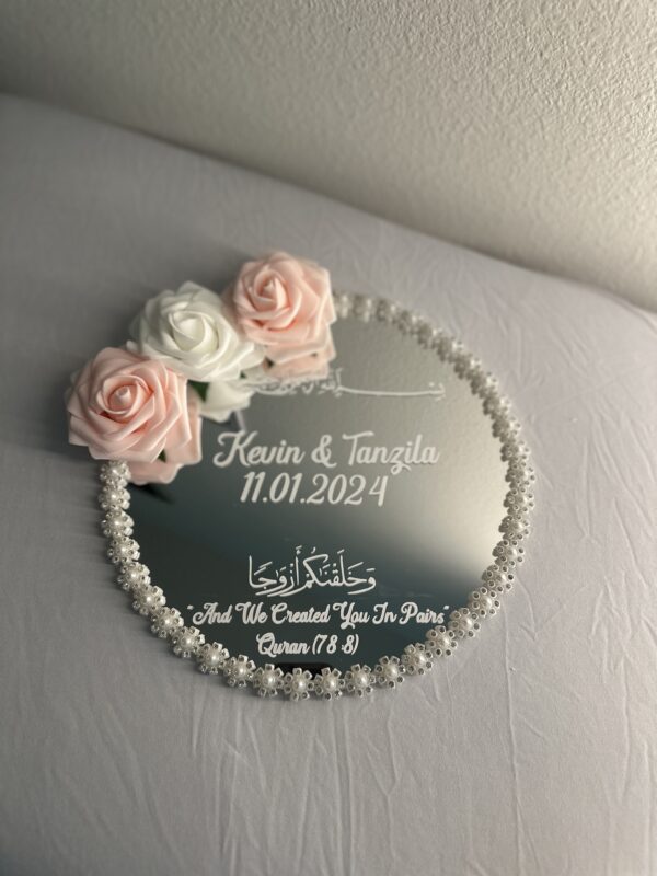 Pink Mirror Engagement Nikkah Ring Plate Tray - Image 2