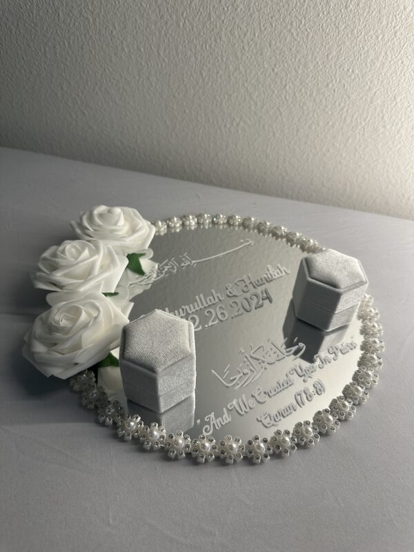 White Mirror Engagement Nikkah Ring Plate Tray - Image 3