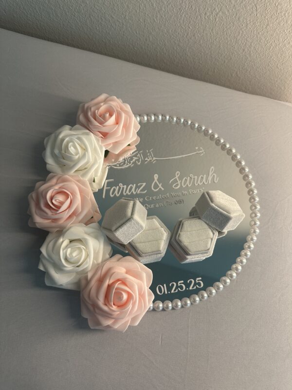 Pink Mirror Engagement Nikkah Ring Plate Tray - Image 4