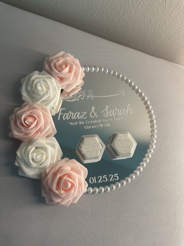 Pink Mirror Engagement Nikkah Ring Plate Tray - Image 3