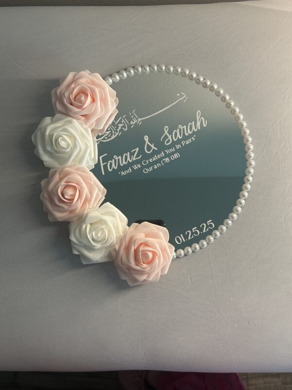 Pink Mirror Engagement Nikkah Ring Plate Tray - Image 2