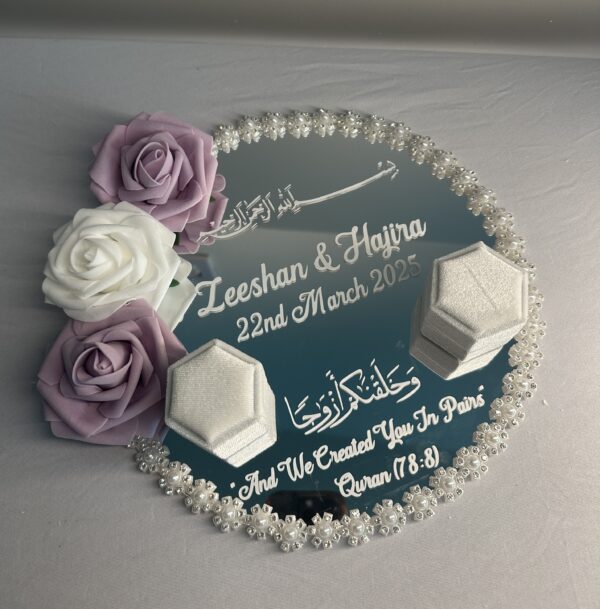 Purple Mirror Engagement Nikkah Ring Plate Tray