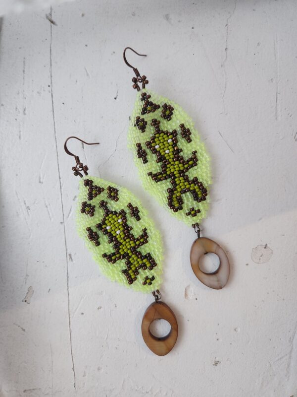 Bigaaneh beaded earrings with shell dangles - yellow green