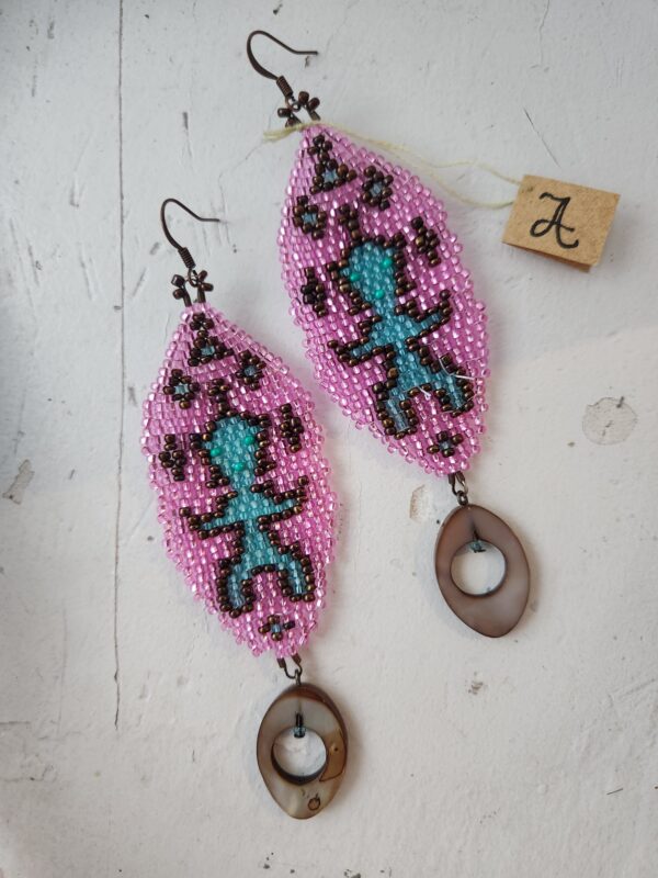 Bigaaneh beaded earrings with shell dangles - pink blue